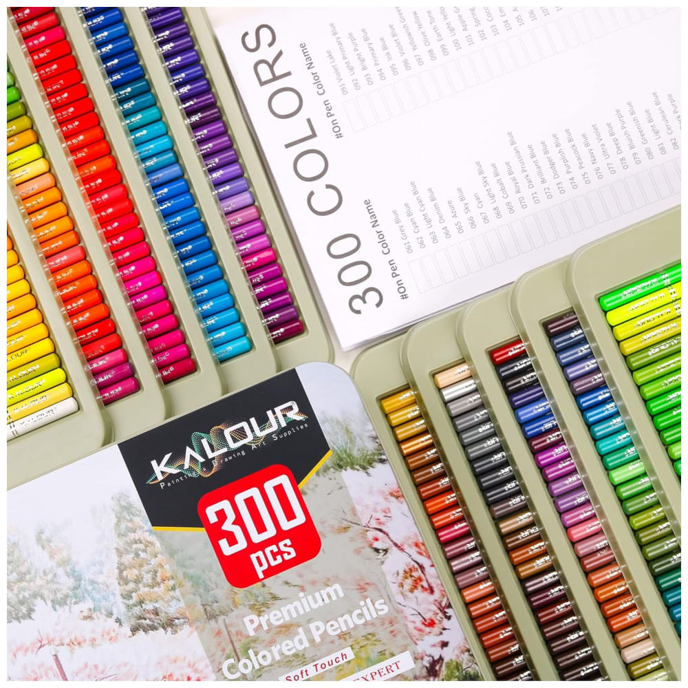 Miniatura Kit Lápis de Cor Profissional com Estojo 300 peças, KALOUR