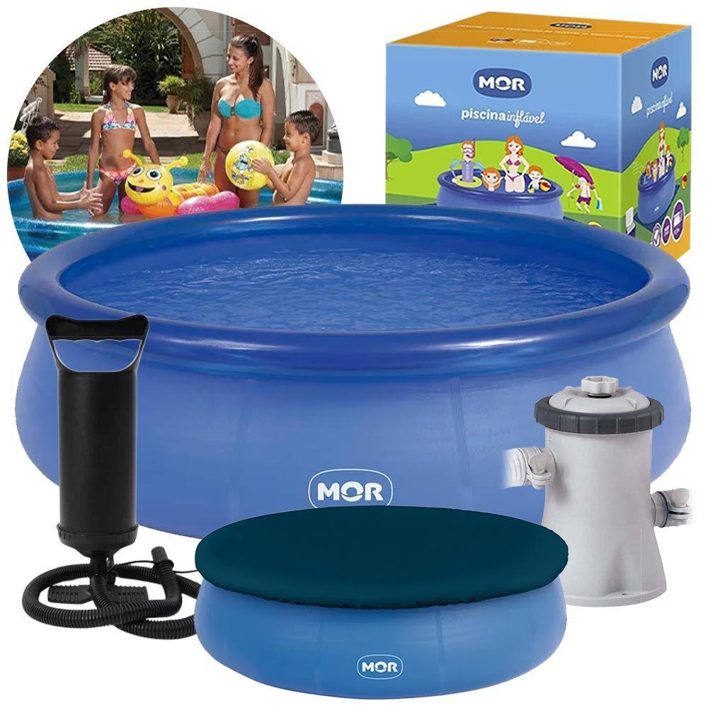 Miniatura Piscina Inflável 3.400 Litros Circular 270cm Pvc Com Bomba Filtro Capa Azul Mor 220v