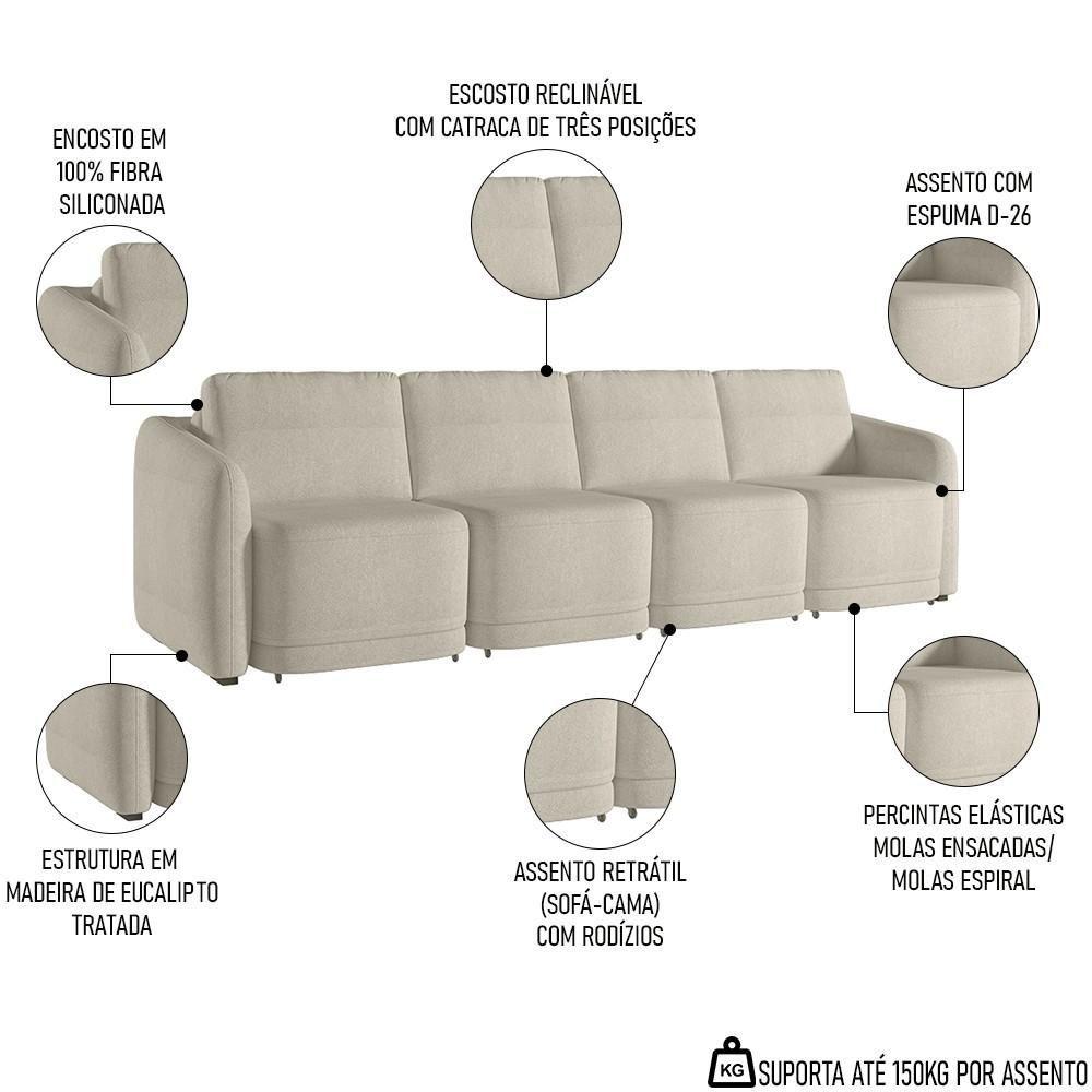 Sofá Cama Casal Para Sala 316cm Polska K04 Bouclê Bege - Mpozenato