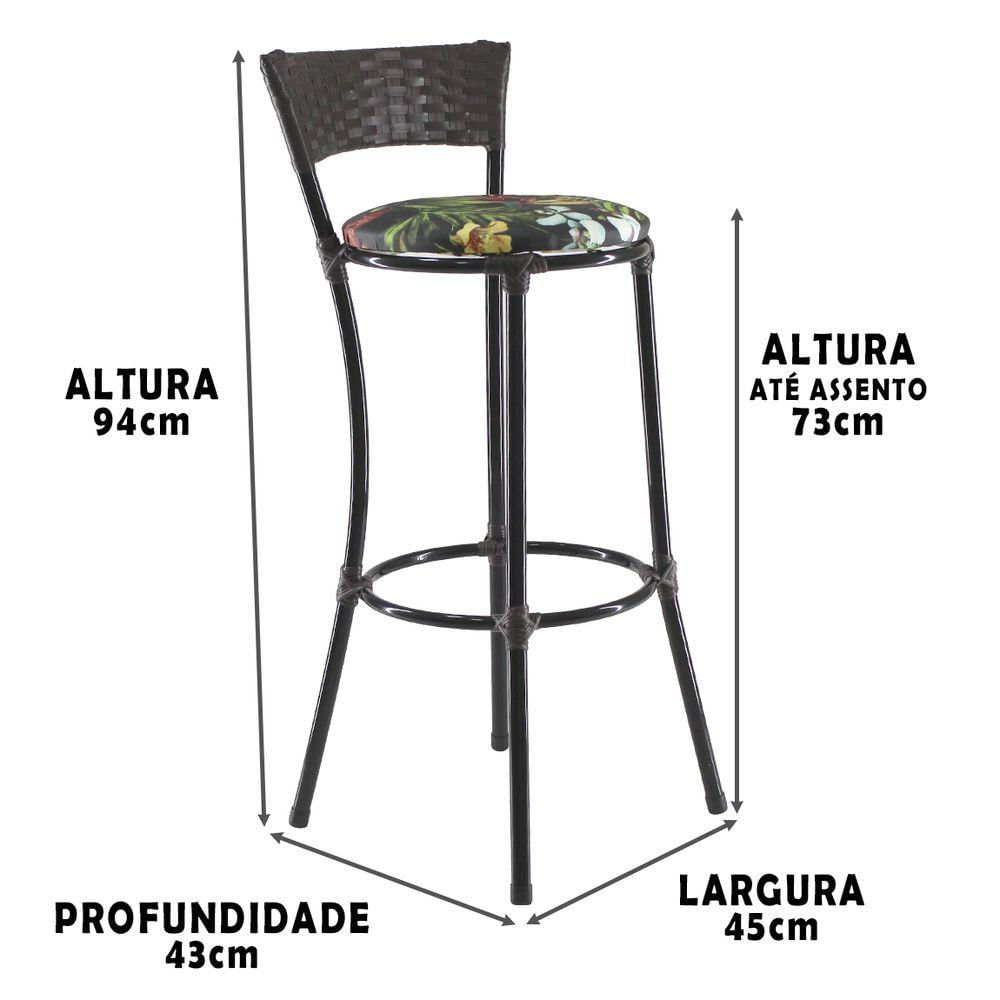 Miniatura Kit 4 Banquetas Alta Forts Fibra Uv Bancada, área Goumert, Bar, Piscina, Balcão, Floral Preto