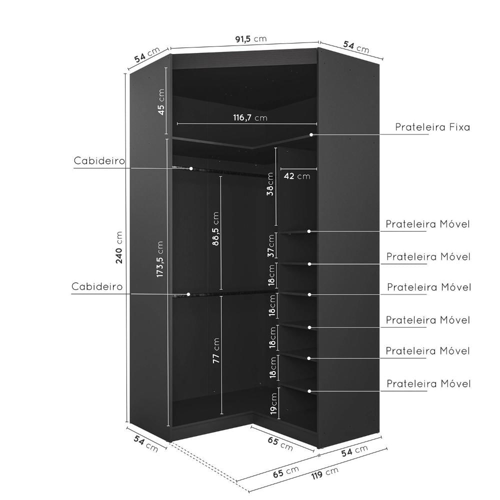 Guarda Roupa de Canto Closet Modular 6 Prateleiras Hera CabeCasa MadeiraMadeira Preto