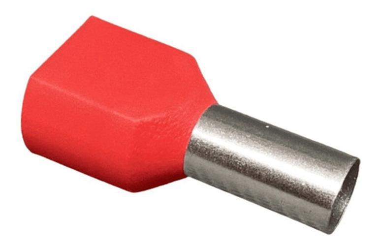 Miniatura Kit 100X Terminal Elétrico Ilhós Tubular Duplo 10Mm Vermelho
