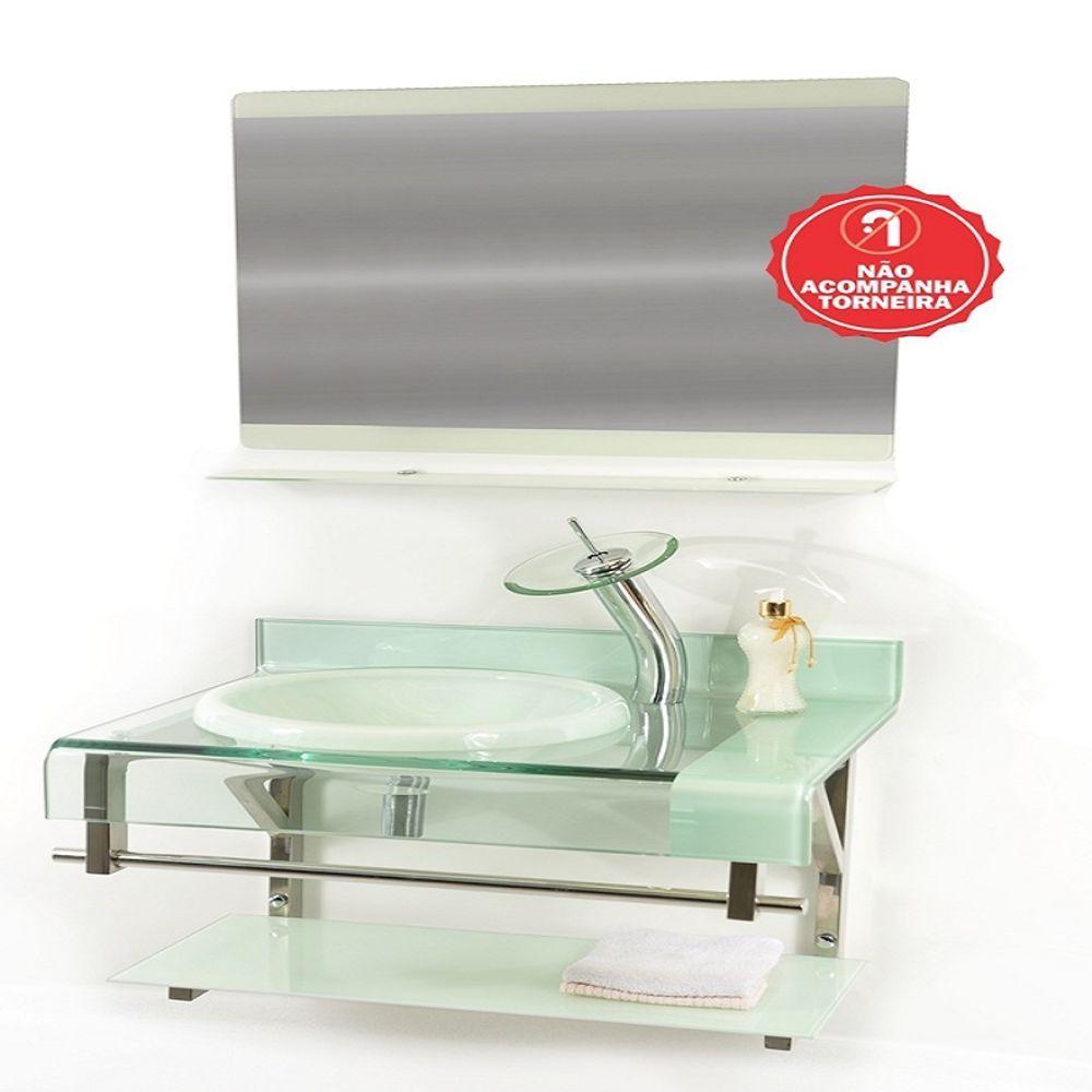 Gabinete De Vidro 60cm Curvado Duplo Inox Com Cuba Chapéu - Branco