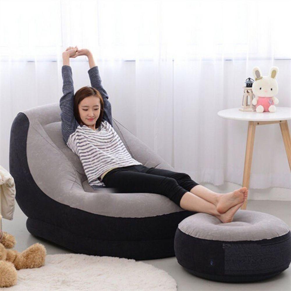 Sofa Poltrona Inflavel Kit 2 Em 1 Com Puff Ultra Lounge Cama Colchao Portatil Quarto Sala Jardim Piscina Luxo