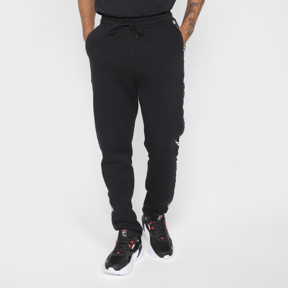 Miniatura Calça Fila Basic Tape Winter II Masculina Preto+Branco - G