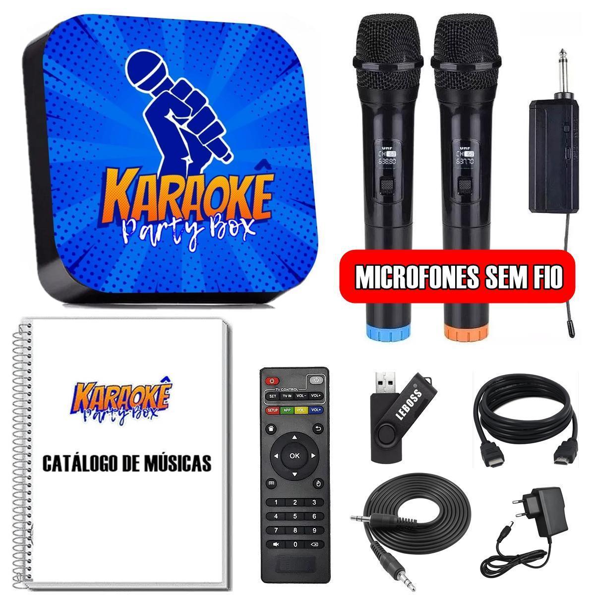 Miniatura Karaoke Party Box Azul +2 Microfones Sem Fio + Catálogo