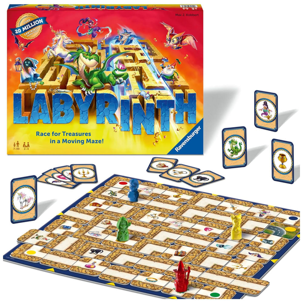 Miniatura Jogo de Tabuleiro Labirinto Ravensburger - Desafio Estratégico em um Labirinto para Noites em Família - Encontre Tesouros, Bloqueie Oponentes -