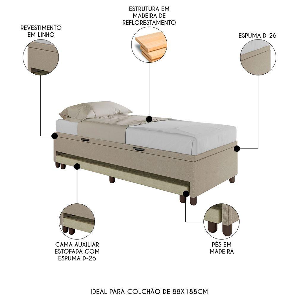 Miniatura Bicama Casal Box Com Baú 138x188cm Samy S05 Linho Bege - Mpozenato