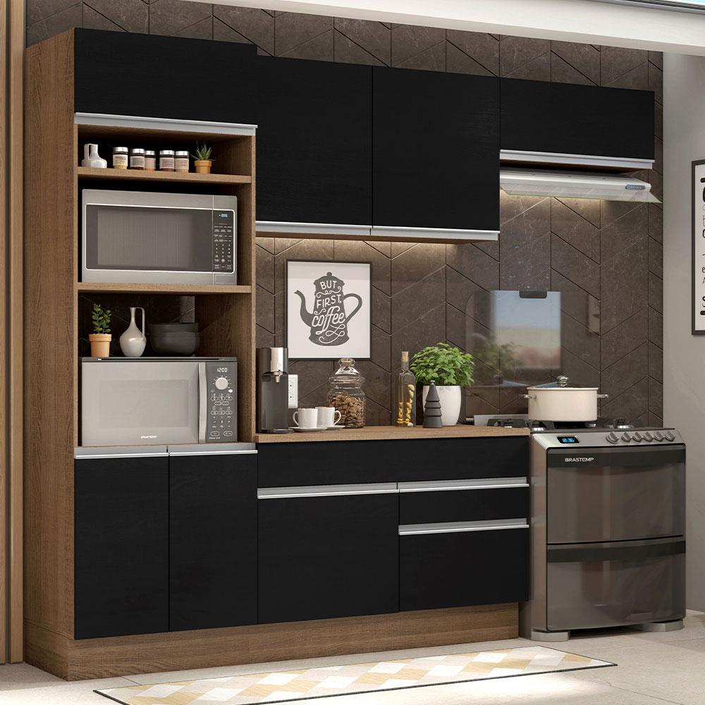 Miniatura Armário de Cozinha Completa 270cm Rustic/Preto Glamy Madesa 14 Rustic/Preto