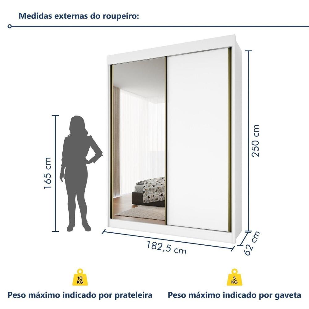 Guarda-roupa Casal 2 Portas de Correr 100% Mdf Branco