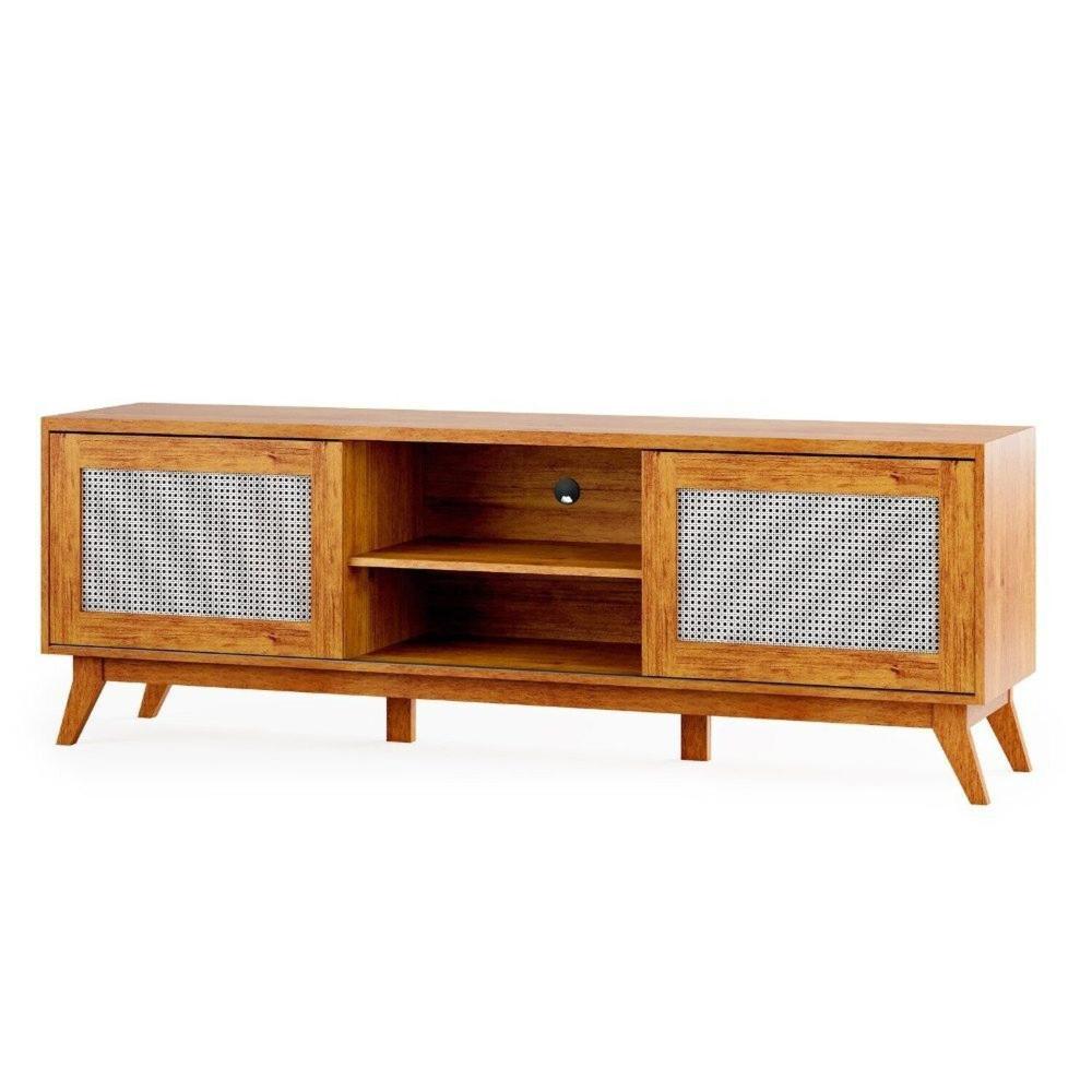 Miniatura Rack para Tv até 75 Polegadas 2 Portas com Palha Natural 1 Prateleira Nolan Mel