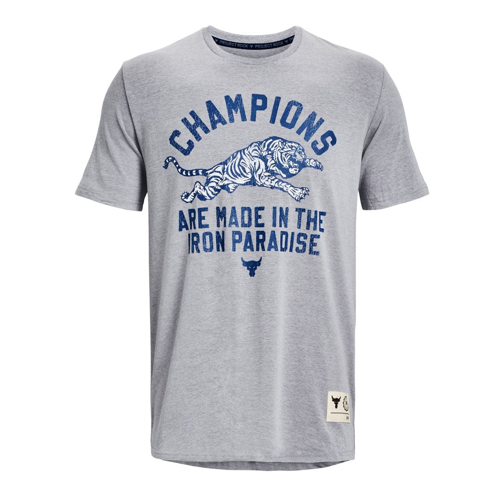 Miniatura Camiseta de Treino Masculina Under Armour Project Rock Champions Cinza - G
