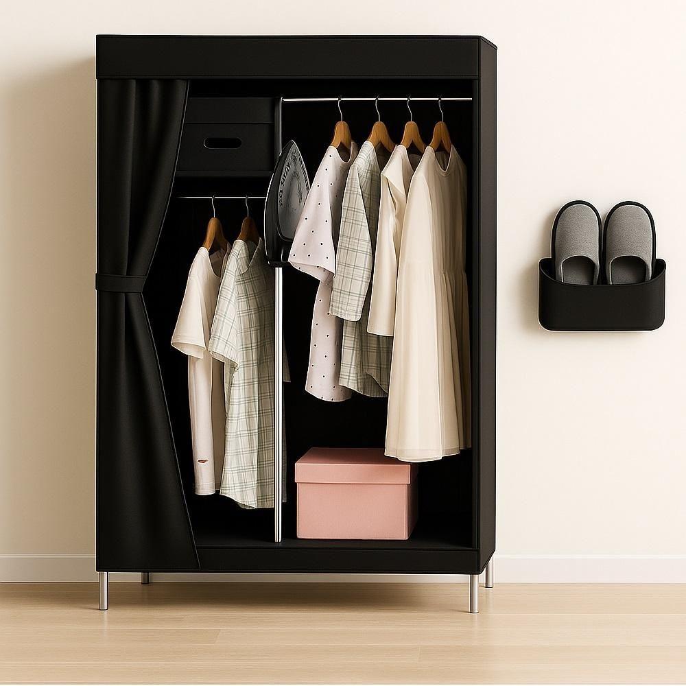 Miniatura Guarda Roupa Portatil Cabideiro Prateleira Mini Sapateira Organizador Caixas Camping Armario Preto