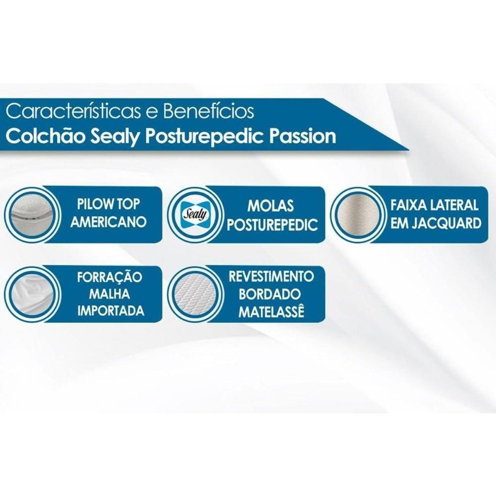 Miniatura Cama Box King: Colchão Molas Sealy Posturepedic Passion + Base Crc Suede Black(193X203)