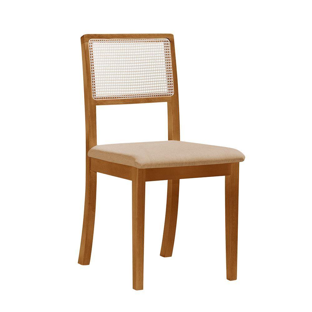 Kit 4 Cadeiras De Jantar Palha Estofada Linho Bege Encosto Rubi Madeira Maciça Mel Bege