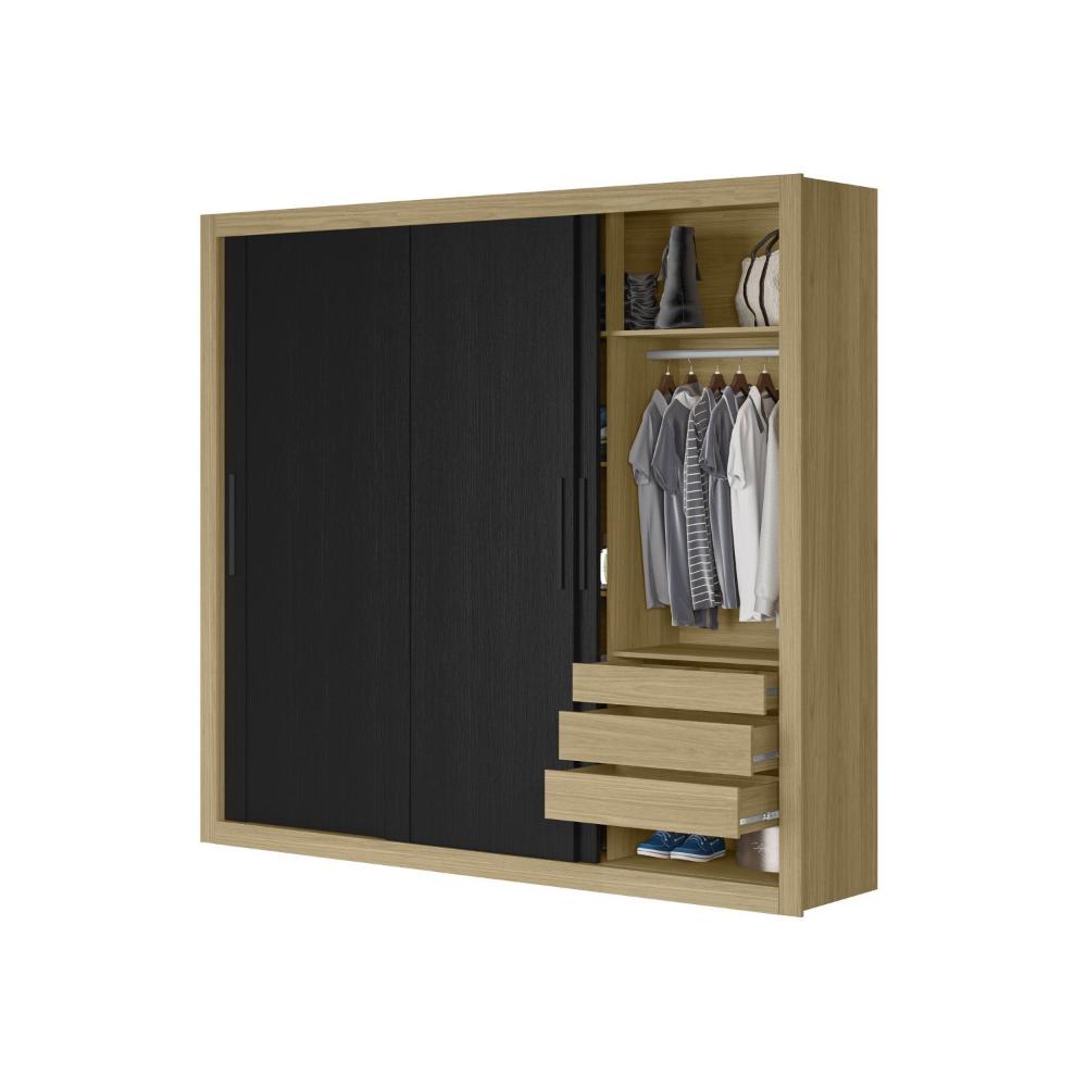 Guarda Roupa Indico 3 Portas 6 Gavetas Freijo / Preto