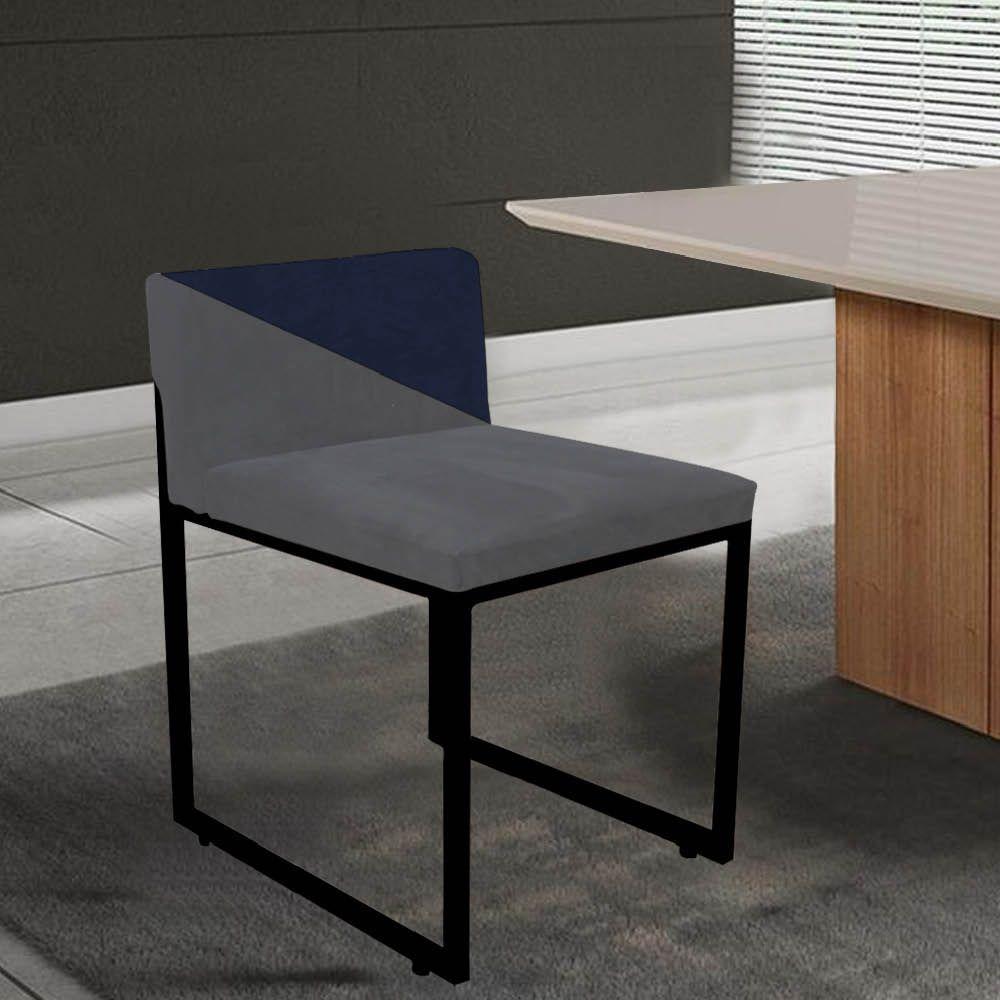 Miniatura Cadeira Lee Duo Sala De Jantar Ferro Preto Sintético Cinza E Azul Marinho - Amey Decor