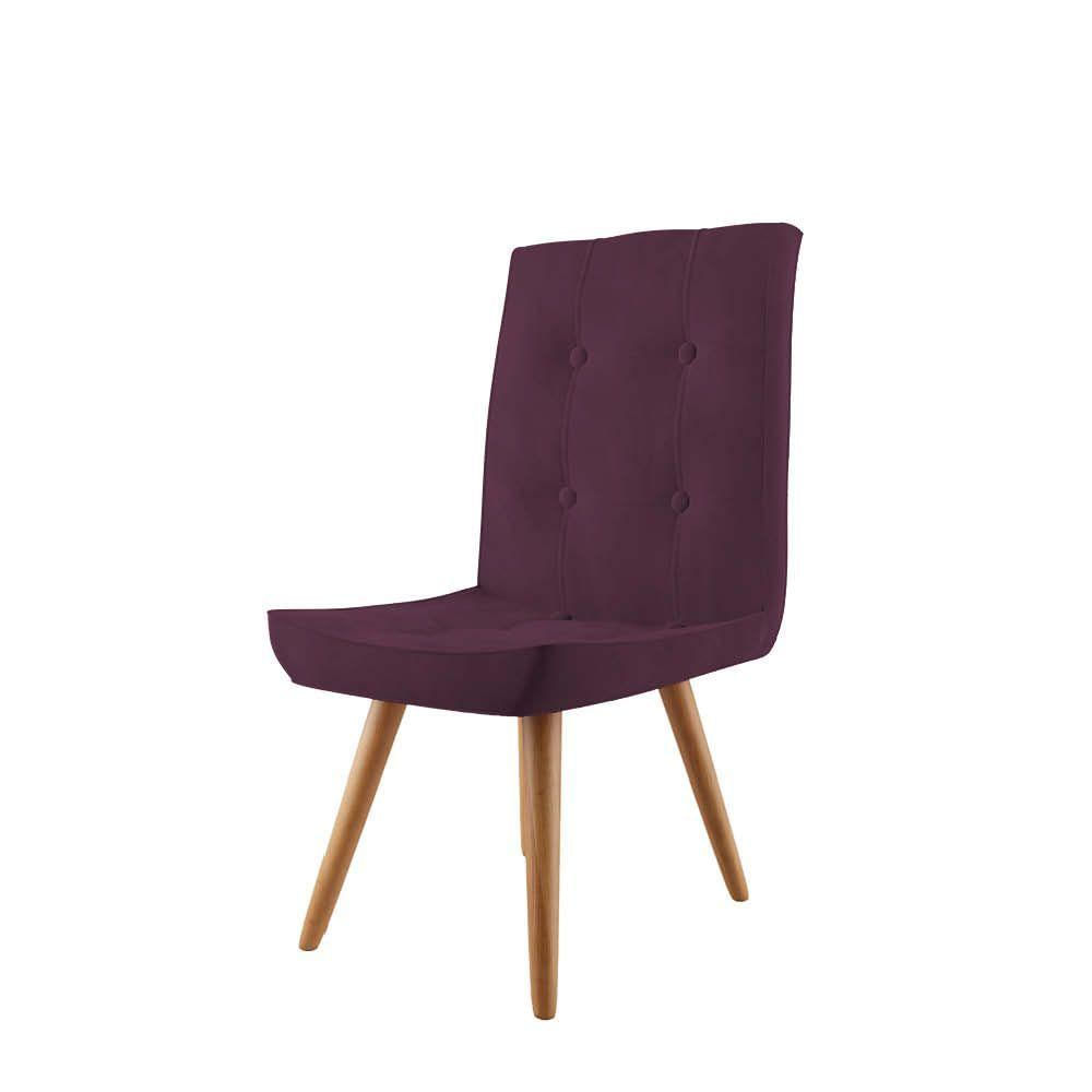 Miniatura Conjunto 03 Cadeira De Jantar Drop Com Botão Base Pé Palito Castanho Suede Roxo