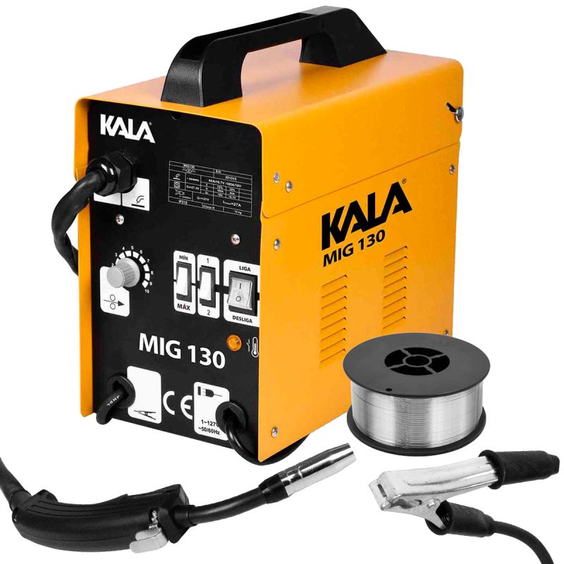 Miniatura Máquina de Solda Mig sem Gás MIG-130 com 1,0 KG de Arame KALA 220V