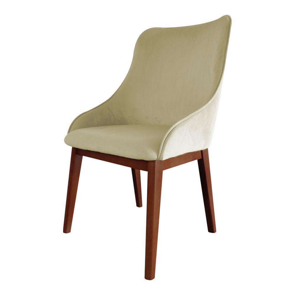 Miniatura Kit 2 Cadeiras De Jantar Elisa Nobre Estofada Liso Veludo Bege Base Madeira Maciça Imbuia