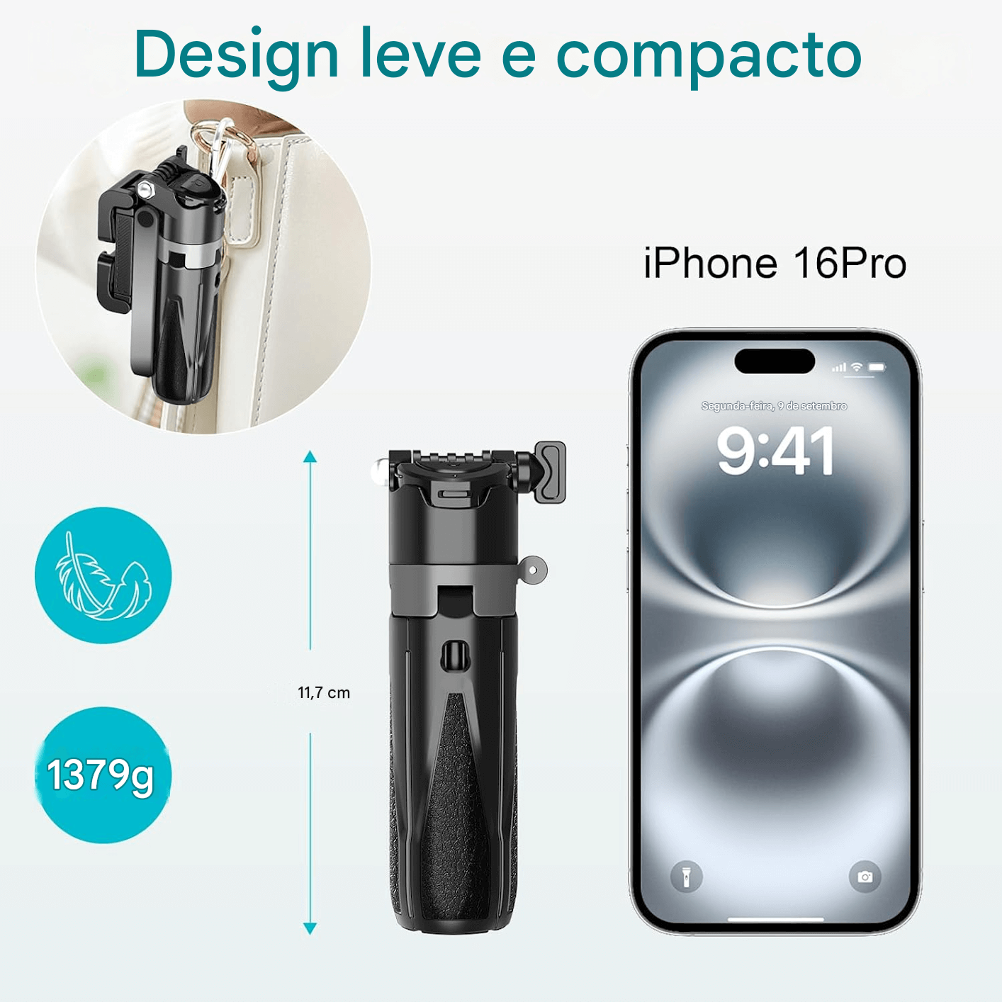 Miniatura Bastão de Selfie Retrátil 360° para SmartPhones com Mini Tripé e Controle Remoto