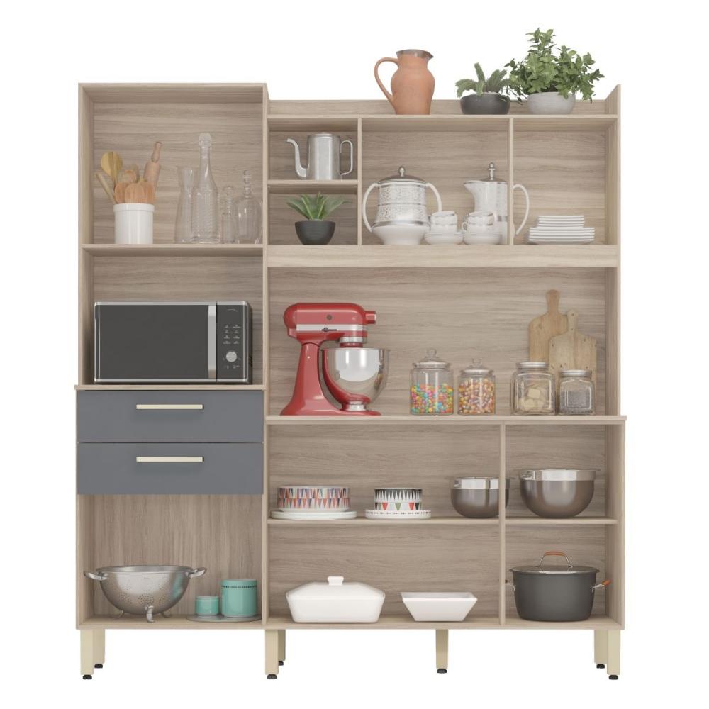 Armario De Cozinha 6 Portas 2 Gavetas Select Demobile Avena/Grafito