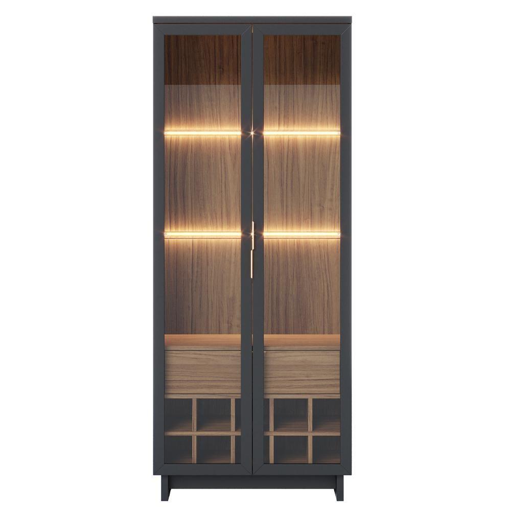 Miniatura Cristaleira Com Nicho Adega 2 Portas C4 Preto Noce Milano