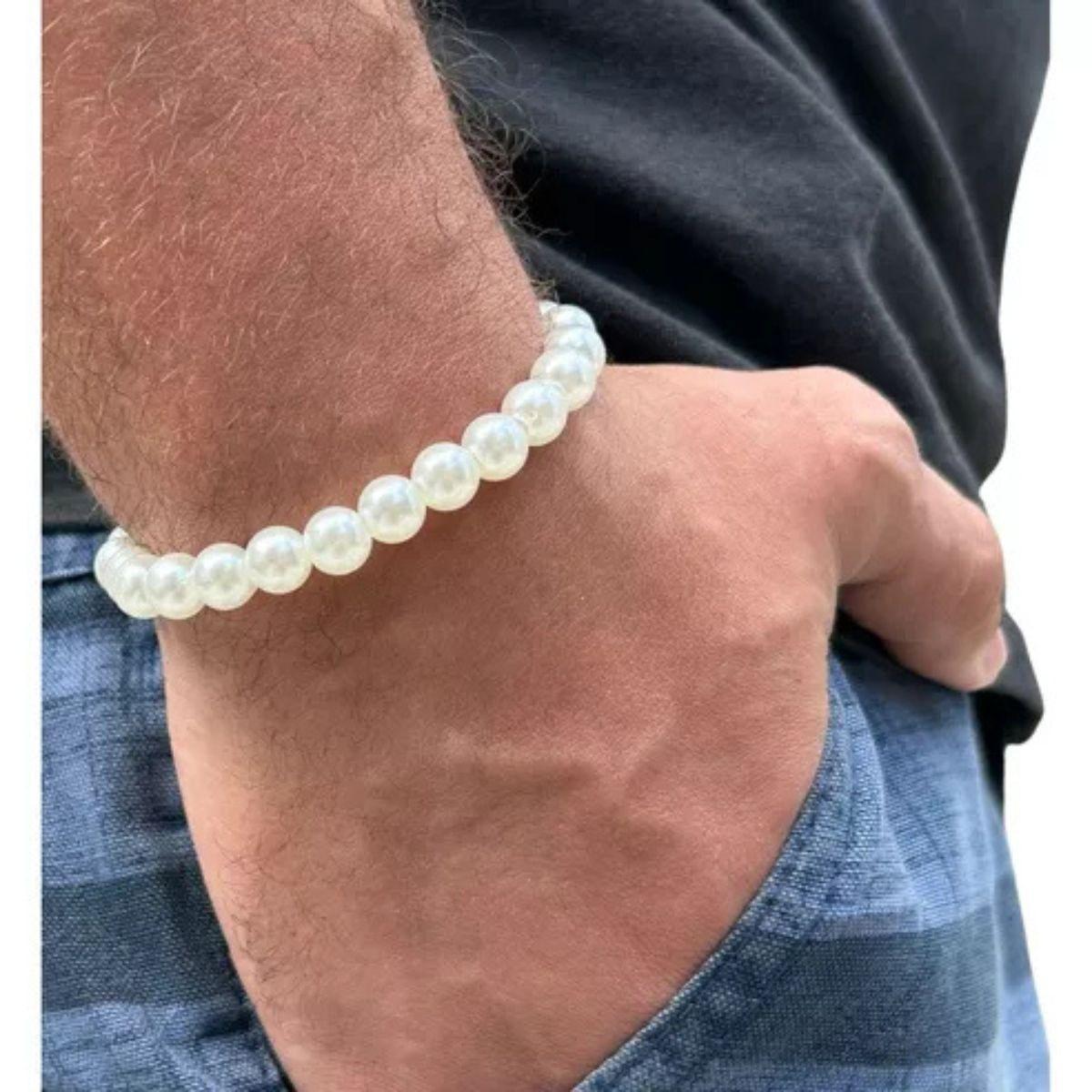 Miniatura Pulseira De Pérola Bolinha Branca 8Mm Flexível Conta Miçanga