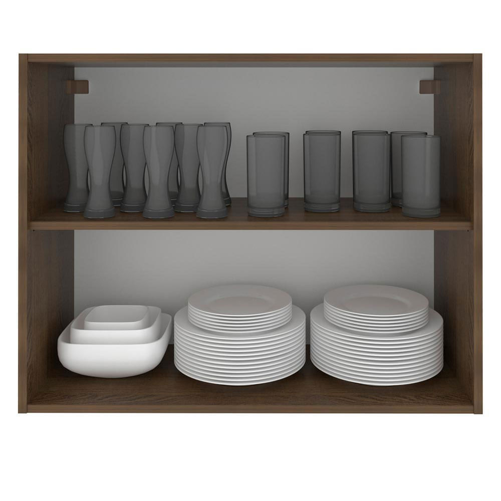 Armário Aéreo Madesa Lux 80 cm 2 Portas Rustic/Preto Cor:Rustic/Preto