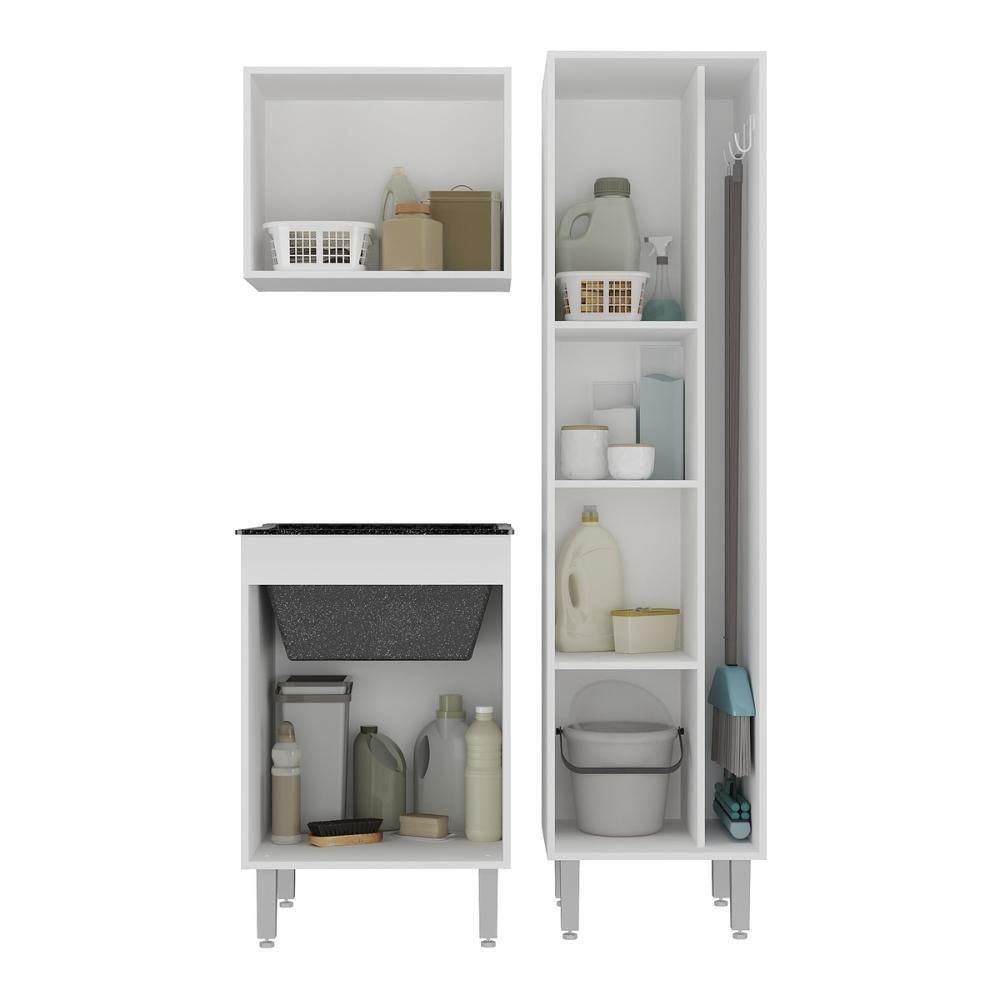 Miniatura Conjunto Armários De Lavanderia Com Gabinete E Tanque 45l Multimóveis Cr30041 Branco-preto