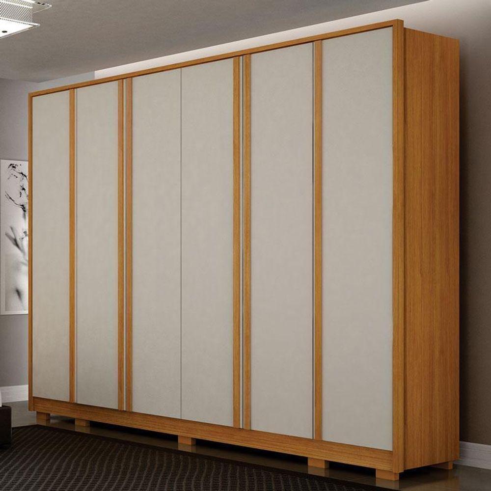 Miniatura Guarda Roupa Casal Ares 6 Portas Cinamomo Off-white Com Cômoda San Marino 8 Gavetas Cinamomo Off-white - Leifer