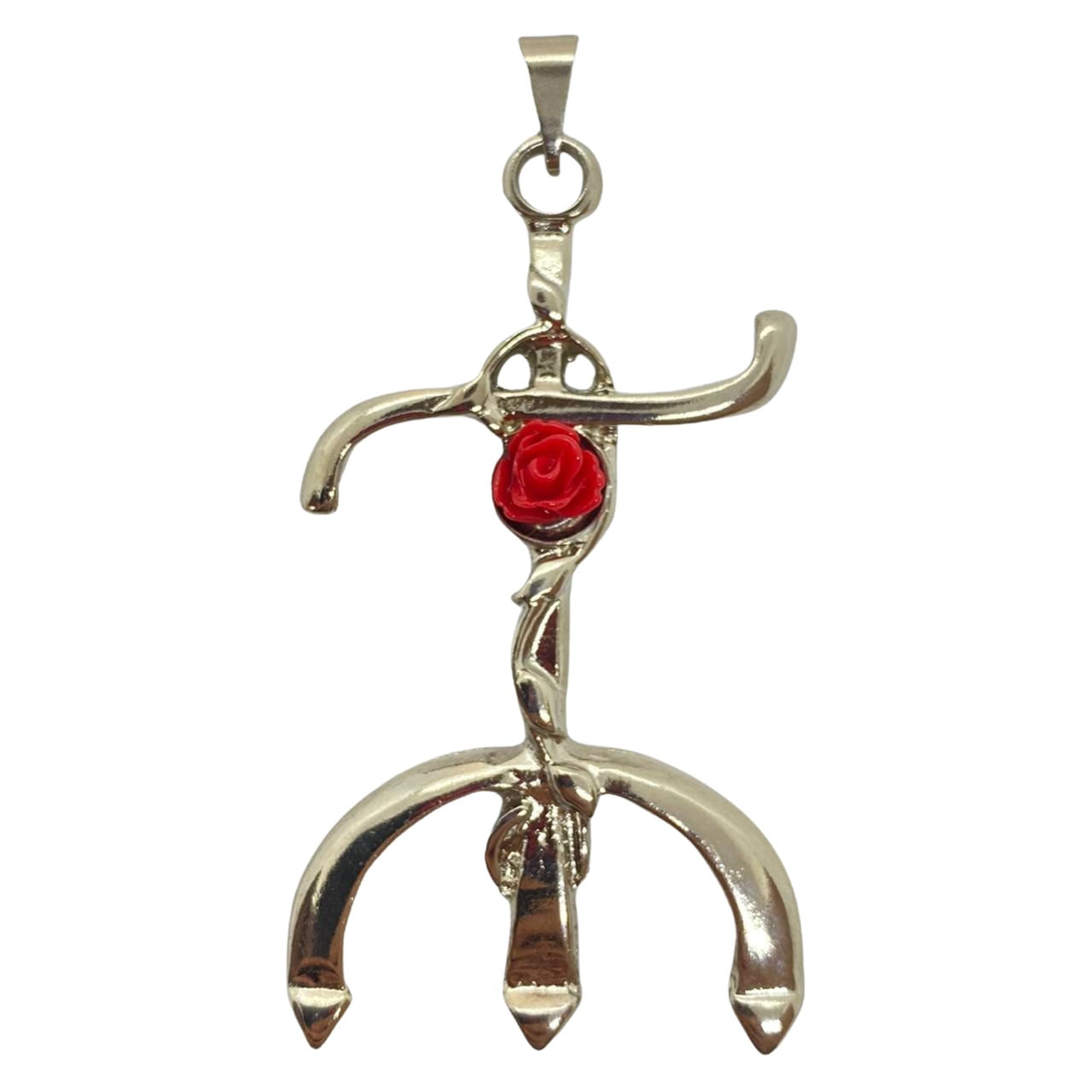 Miniatura Pingente Tridente Pomba Gira Rosa 5,5 Cm Em Metal Banhado