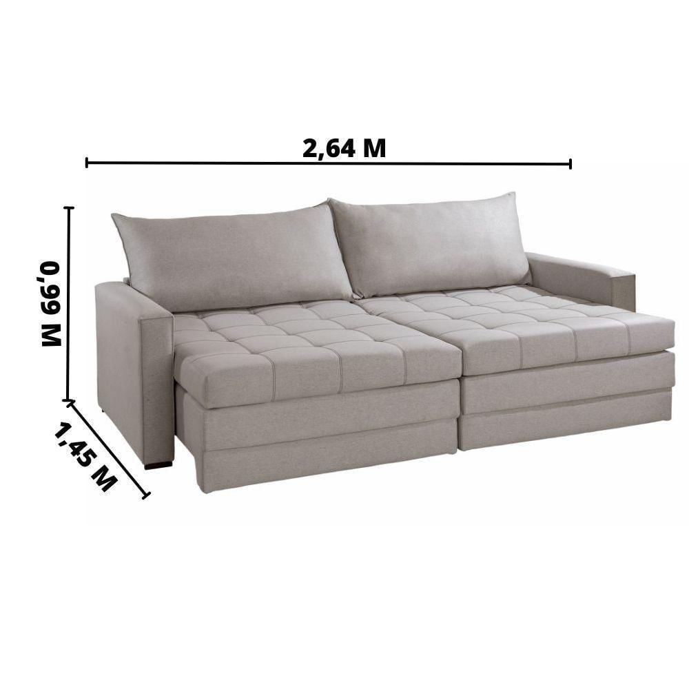 Sofá Cama Retátil E Reclinável Captiva Tecido Linho Cinza 2,64 M