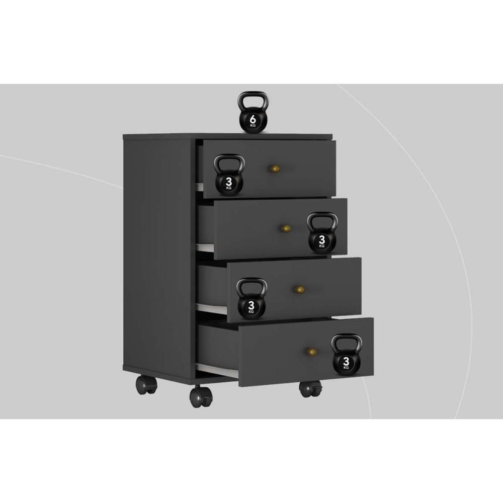 Mesa Cabeceira Presence Com 4 Gavetas Amendola Touch Grafito Demóbile