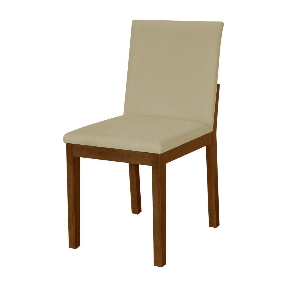 Miniatura Kit 2 Cadeiras De Jantar Pérola Estofado Liso Veludo Bege Base Madeira Maciça Imbuia