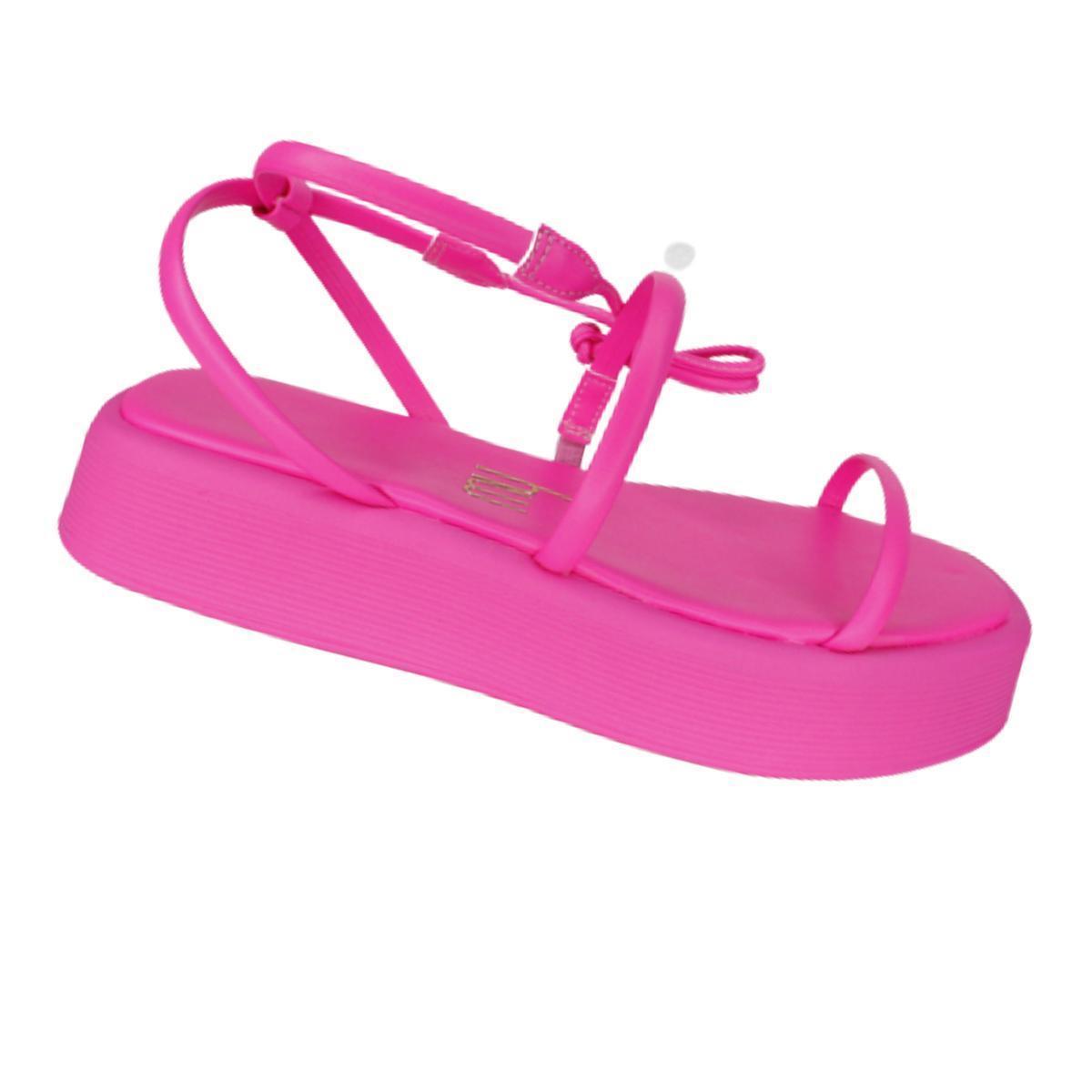 Miniatura Sandália My Shoes Salto Baixo Rosa Fluor 3cm