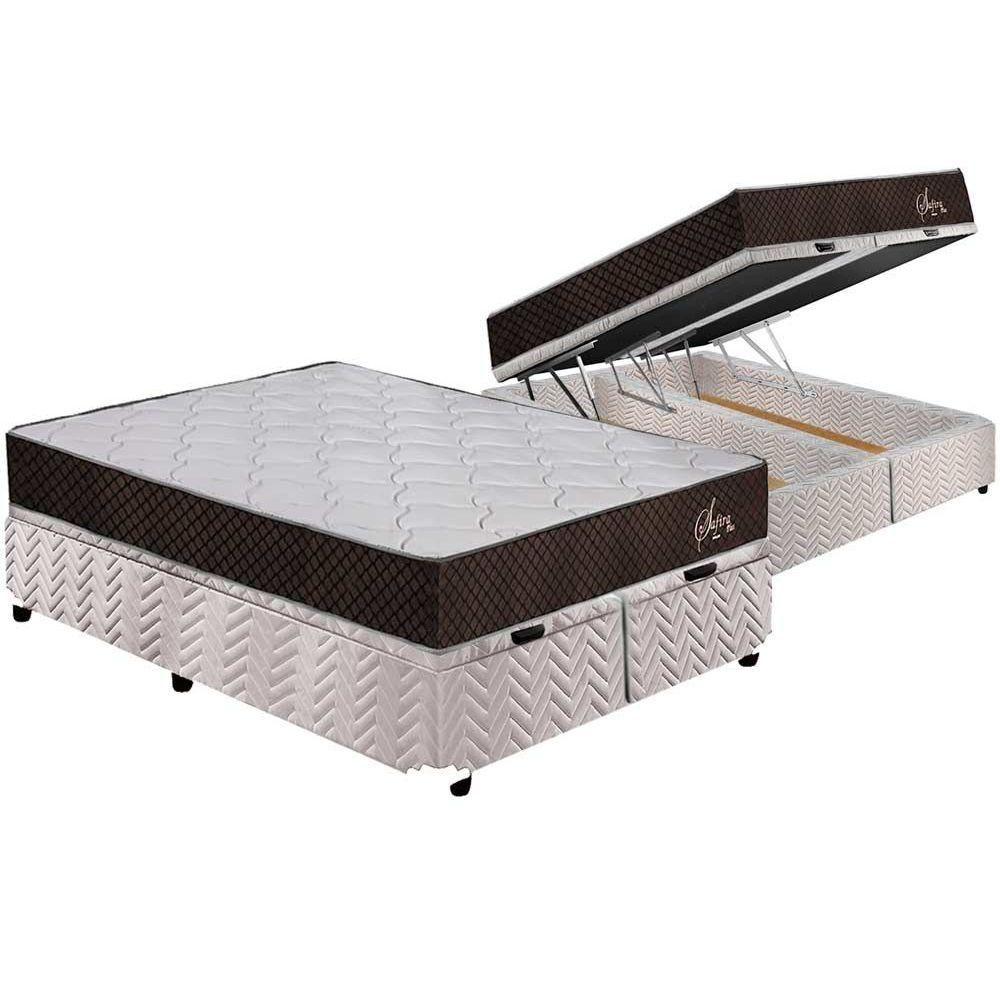 Miniatura Cama Box Baú Queen: Colchão Molas Masterpocket Ensacadas Polar Safira + Base White(158X198)
