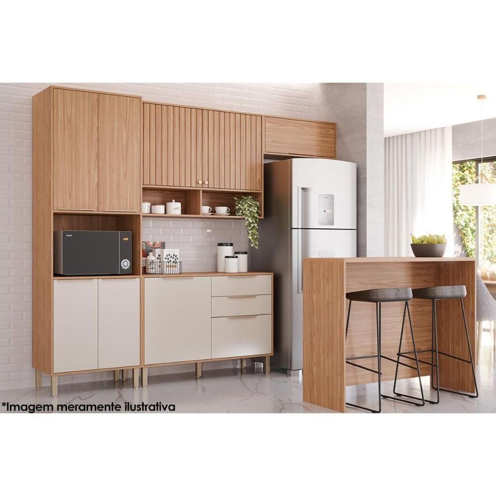 Módulo Cozinha Divina Balcão Com Tampo Com 2 Portas E 2 Gavetas 120 Cm Freijó Off White