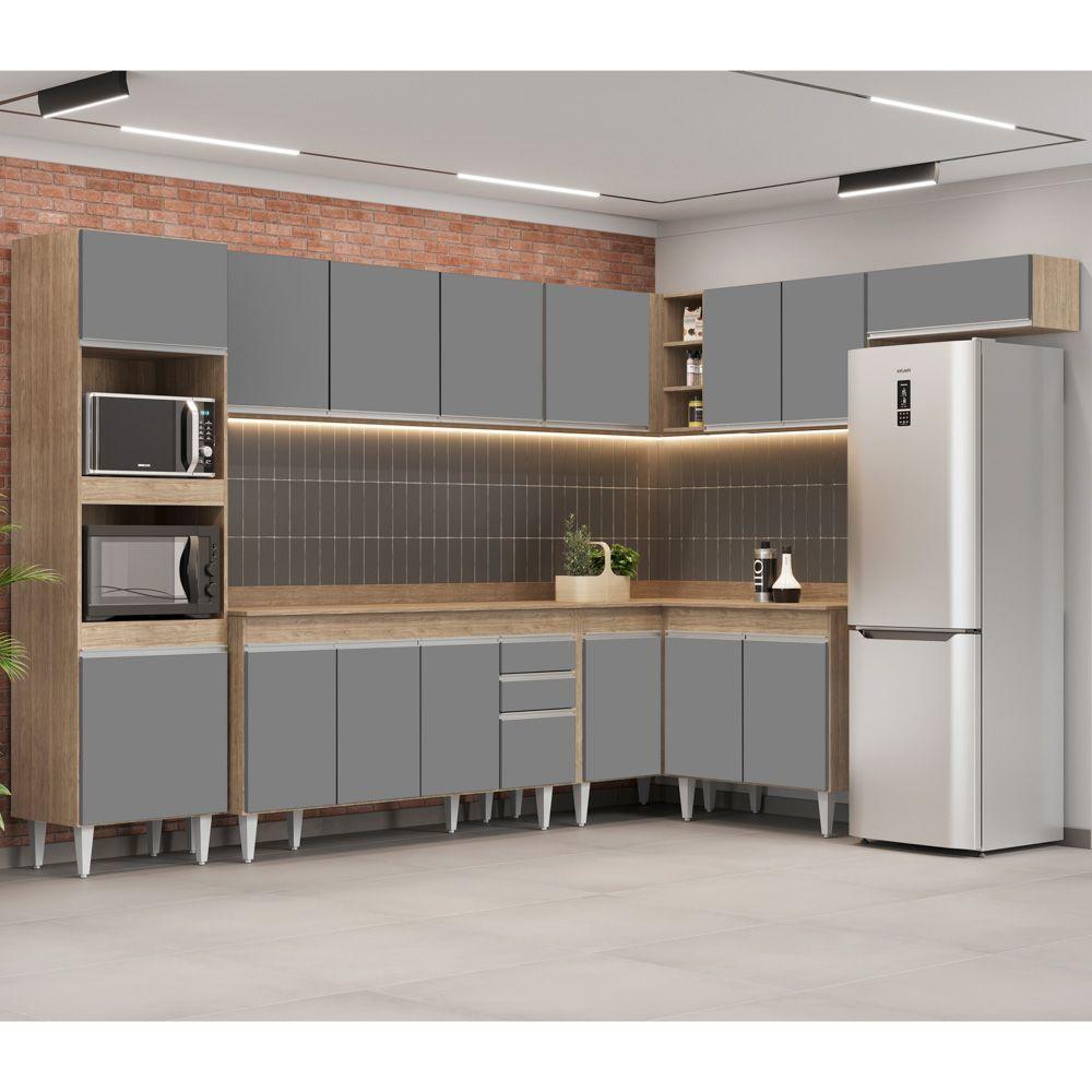 Miniatura Armário De Cozinha Modulada De Canto 8 Peças Cp08 Balcão Com Tampo Castanho/cinza - Lumil