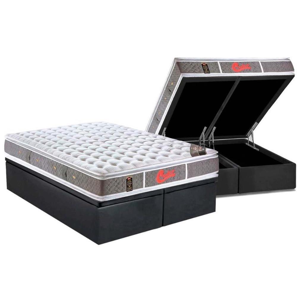 Miniatura Cama Box Baú Queen: Colchão Molas Ensacadas Castor Light Stress Visco + Base Gray(158X198)