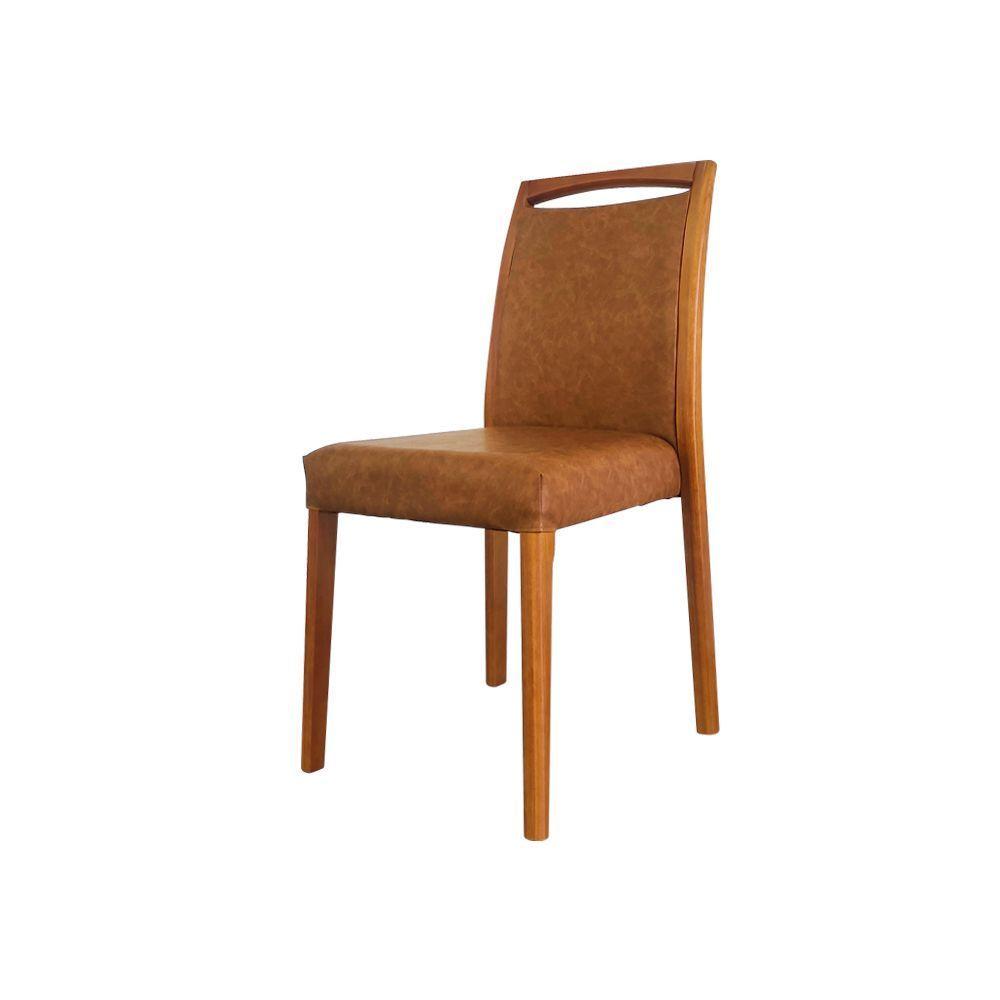 Miniatura Kit 4 Cadeiras De Jantar Estofadas Jade Couro Pu Caramelo Base Madeira Maciça Mel Marrom