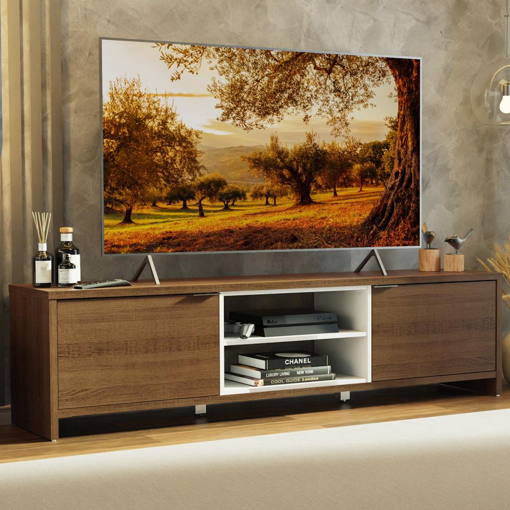 Miniatura Rack para TV até 75 Polegadas 180 cm 2 Portas Rustic/Branco Metz Madesa Rustic