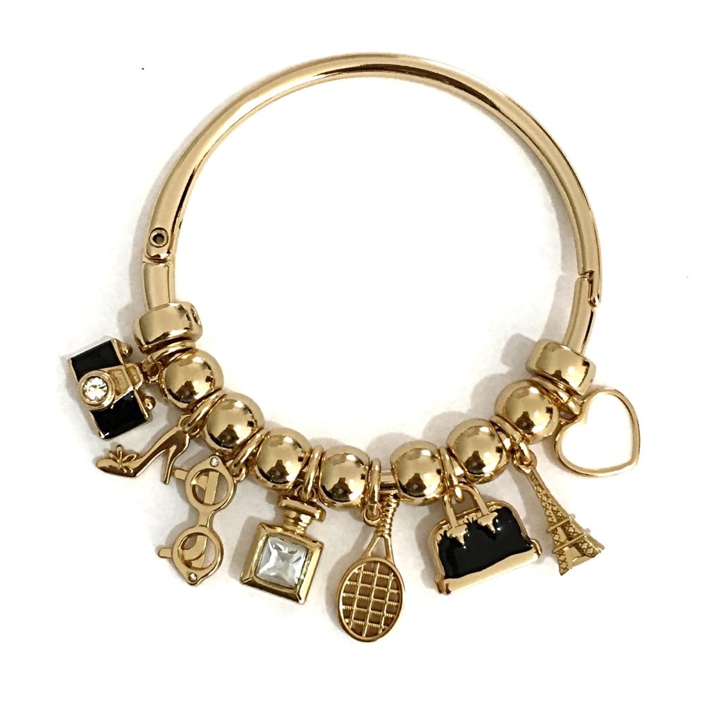 Miniatura Pulseira Feminina Estilo Pandora Aro Berloques Life Dourado