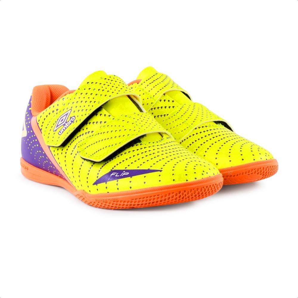 Miniatura Chuteira Futsal Umbro Flip Kids Amarelo / Roxo - 35