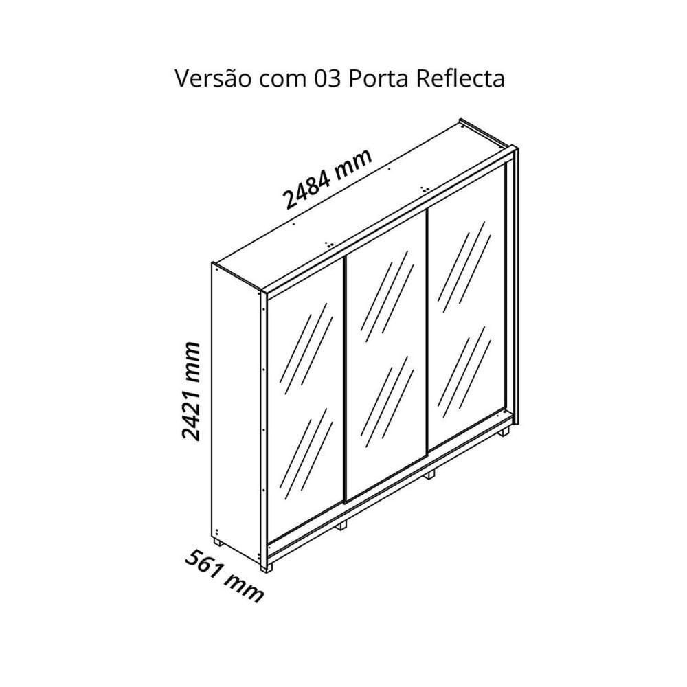 Miniatura Guarda-roupa Casal 3 Portas Reflecta com Pés e Led 100% Mdf Platinum Off White