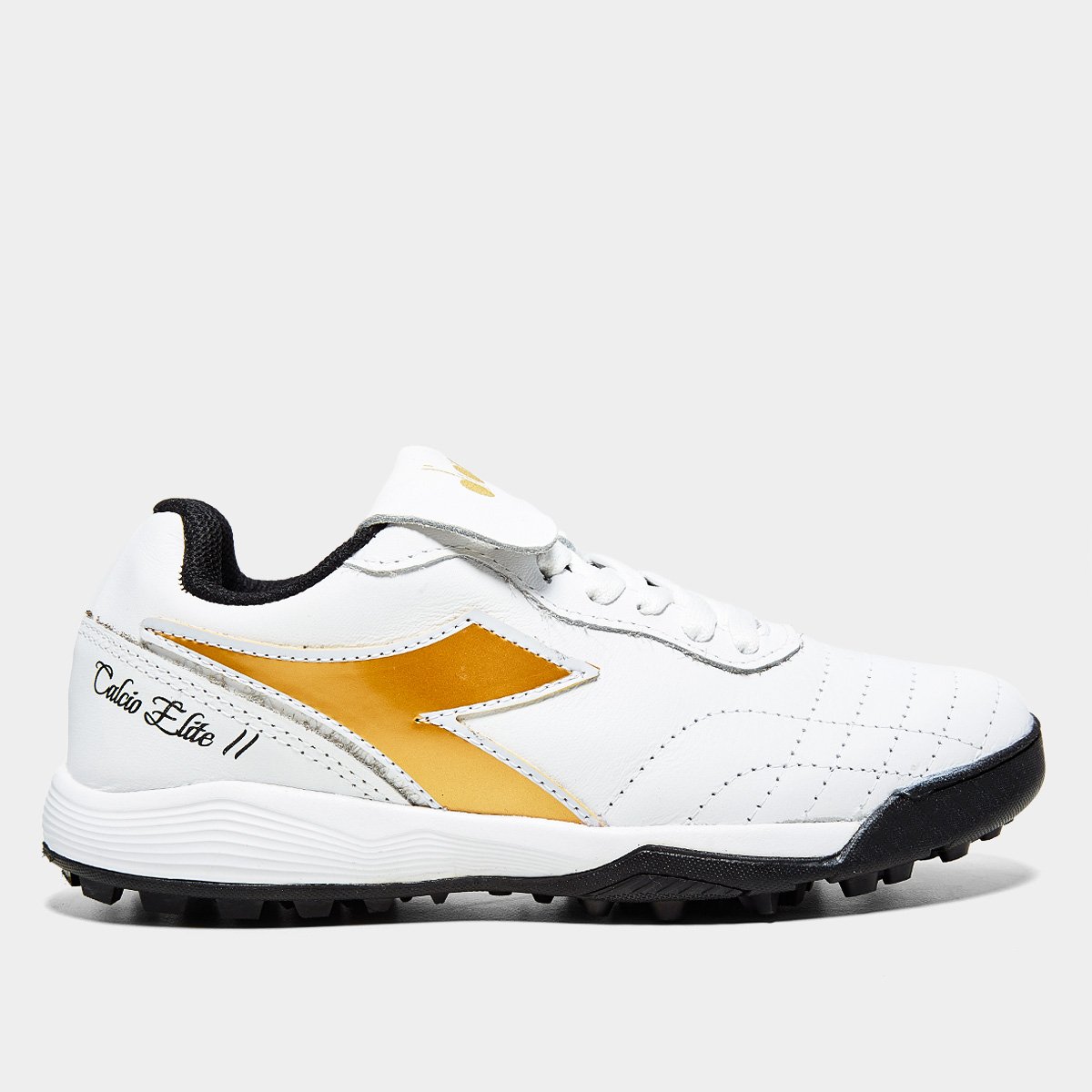 Miniatura Chuteira Society Diadora Calcio Elite II Unissex Branco+dourado - 38