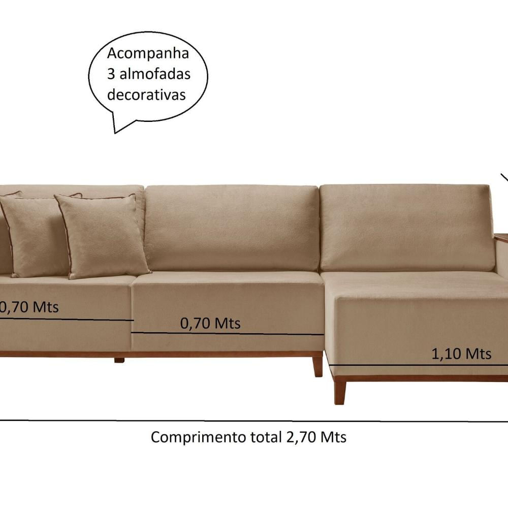 Miniatura Sofá com Chaise 4 Lugares Linho 270 Cm Grécia Cinza