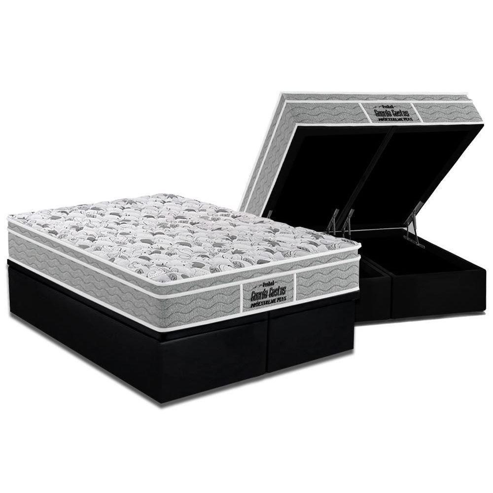 Miniatura Cama Box Baú Queen: Colchão Anatômico Probel D45 / Ep Próextreme Plus + Base Black(158X198)