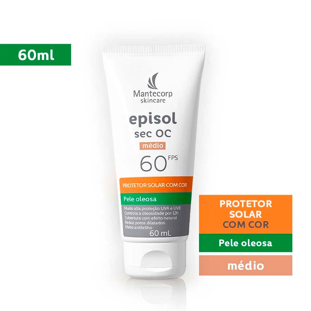 Miniatura Mantecorp Episol Sec Oc Kit com 3 Unidades – Protetor Solar Facial com Cor FPS60 – Médio 60ml Kit