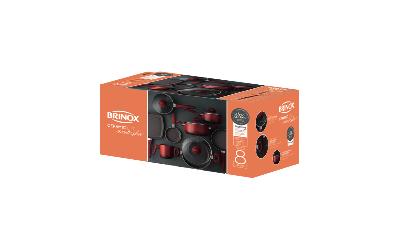 Miniatura Jogo de Panelas 8 Peças - Ceramic Life Smart Plus Brinox Vermelho Brinox